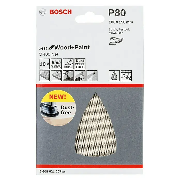 Bosch Schleifblätter M480 Best for Wood - L x B: 150 x 100 mm, Körnung: 80, 10 Stk. - Vorderansicht