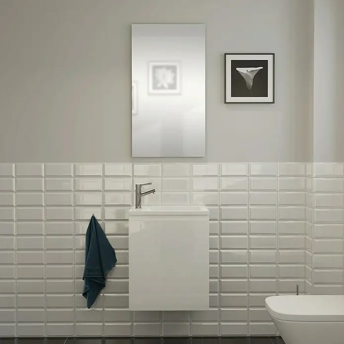 Camargue Espacio Kupaonski ormarić za nasadni umivaonik - 50 x 33 x 60 cm, 1 vrata, Gama bijela sjaj - Živopisni prikaz