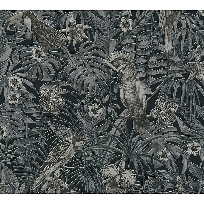 AS Creation Greenery Vliestapete Papagei - Schwarz, Tieroptik, 10,05 x 0,53 m - Detailaufnahme