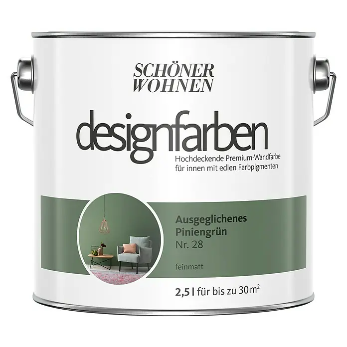 SCHÖNER WOHNEN-Farbe Wandfarbe Designfarbe - Ausgeglichenes Piniengrün, 2,5 l, Matt - Vorderansicht