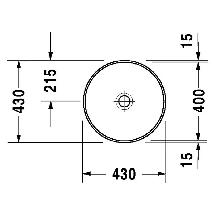 Duravit Architec Waschschale - Durchmesser: 40 cm, Ohne Spezialglasur, Hahnloch: Ohne, Ohne Überlauf, Weiß - Skizze
