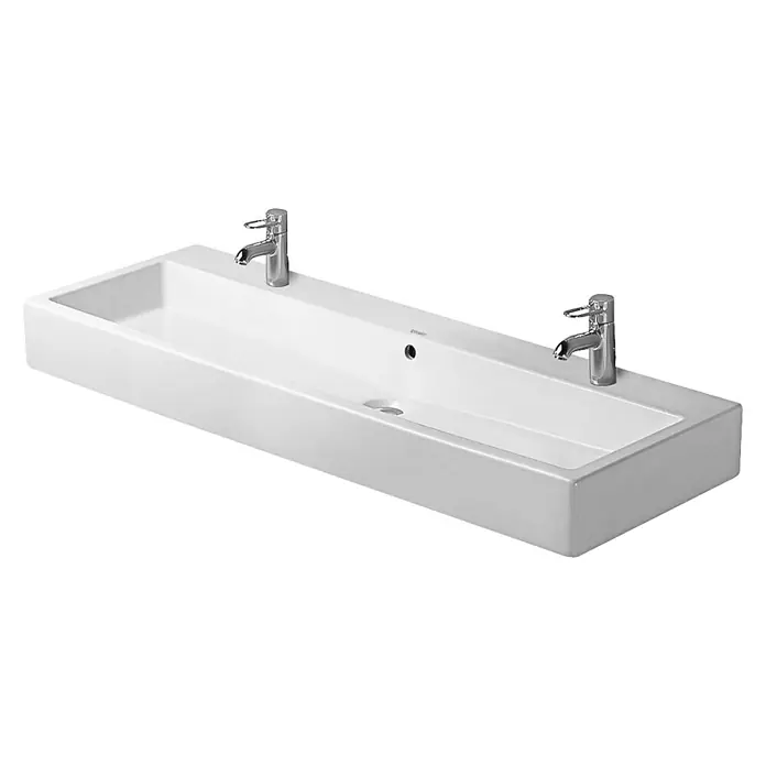 Duravit Vero Doppelwaschtisch - 120 x 47 cm, Ohne Spezialglasur, Hahnloch: Mitte, Mit Überlauf, Weiß, Geschliffen - Vorderansicht