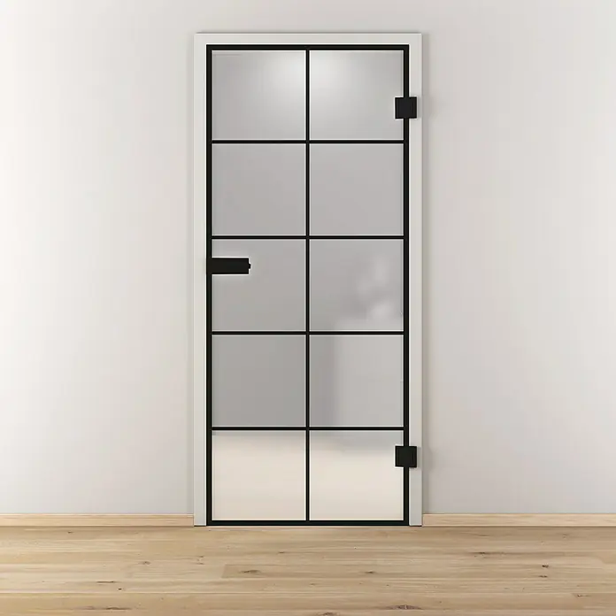 Diamond Doors Black Edition Glasdrehtür Loft - 834 x 1.972 mm, DIN Rechts, Mattglas - Vorderansicht