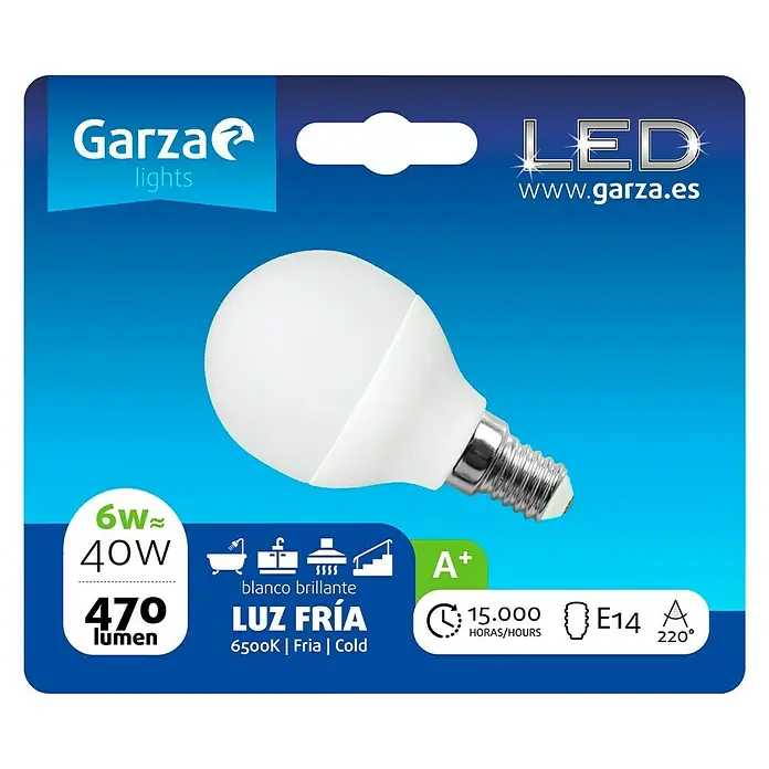 Garza Bombilla LED - E14, 6 W, 470 lm, Blanco frío