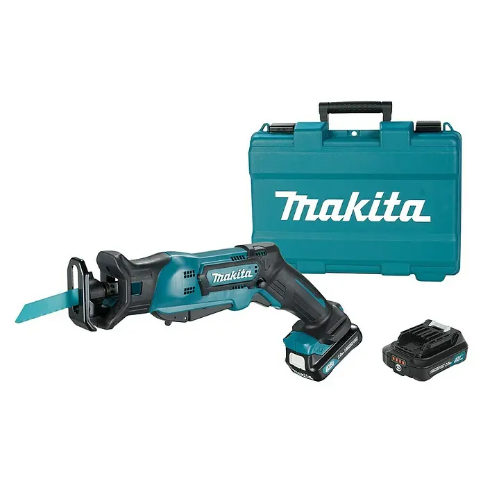 Makita Sierra de sable de batería JR103DSAE - 12 V, Iones de litio, 2 Ah, 2 baterías, Número de carreras marcha en vacío: 0 - 3.300 carreras/min