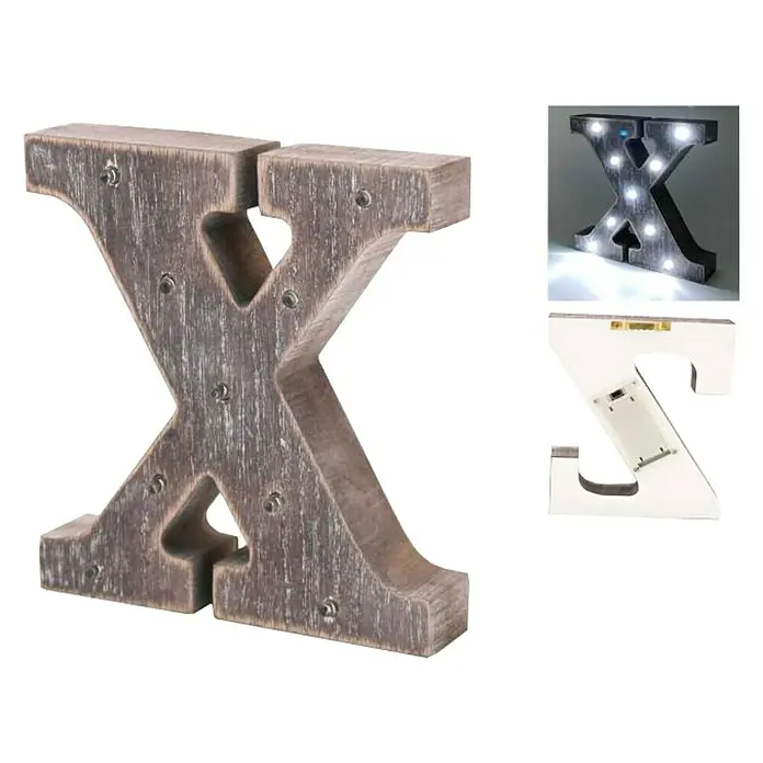 Letra LED de madera - X, Marrón oscuro, Color de luz: Blanco neutro
