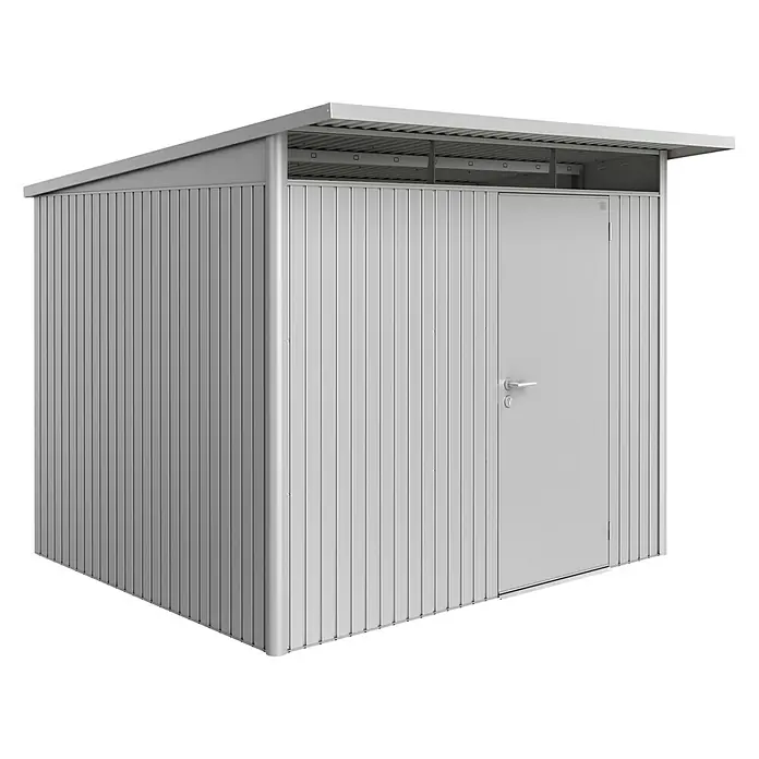 Biohort Gerätehaus AvantGarde - 260 cm, 260 cm, Stahl, Silber Metallic, Einzeltür - Linke Seitenansicht
