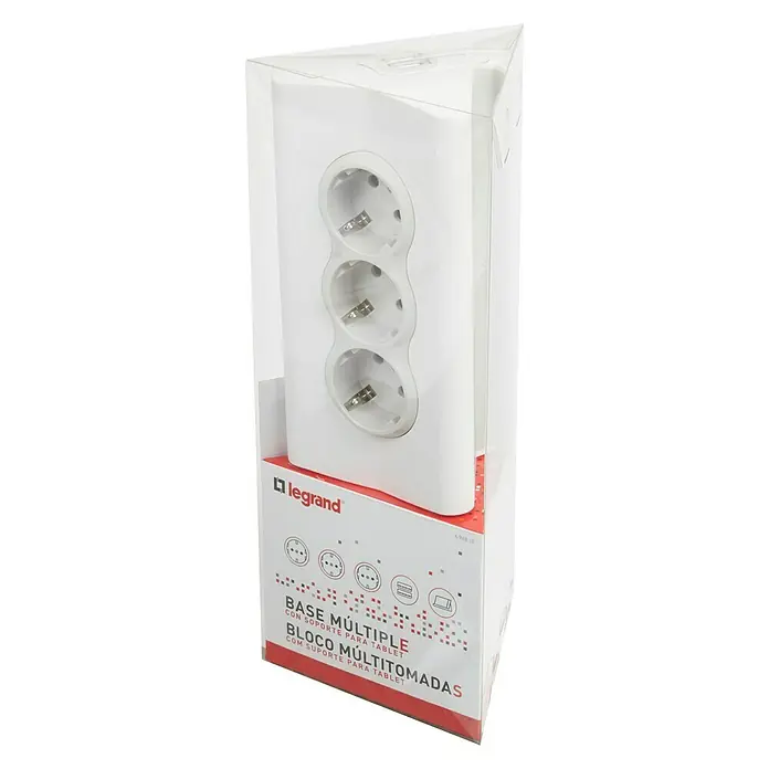Legrand Base de enchufe múltiple 3t x 2p + 2 usb tablet - Número de enchufes Schuko: 3 ud., Blanco, Longitud del cable: 1,5 m