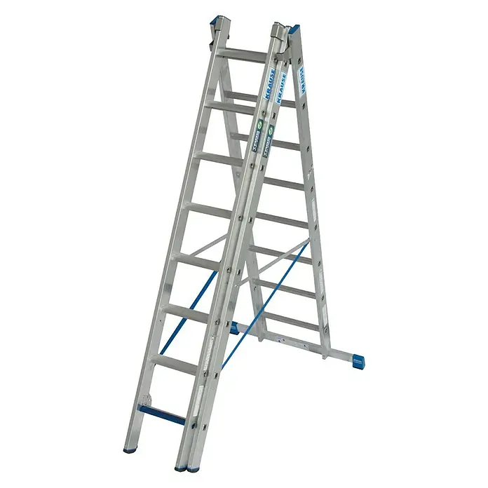 Krause Stabilo Sprossen-Mehrzweckleiter +S - Arbeitshöhe: 5,95 m, Anzahl Tritte: 3 x 8 Sprossen, Aluminium - Linke Seitenansicht