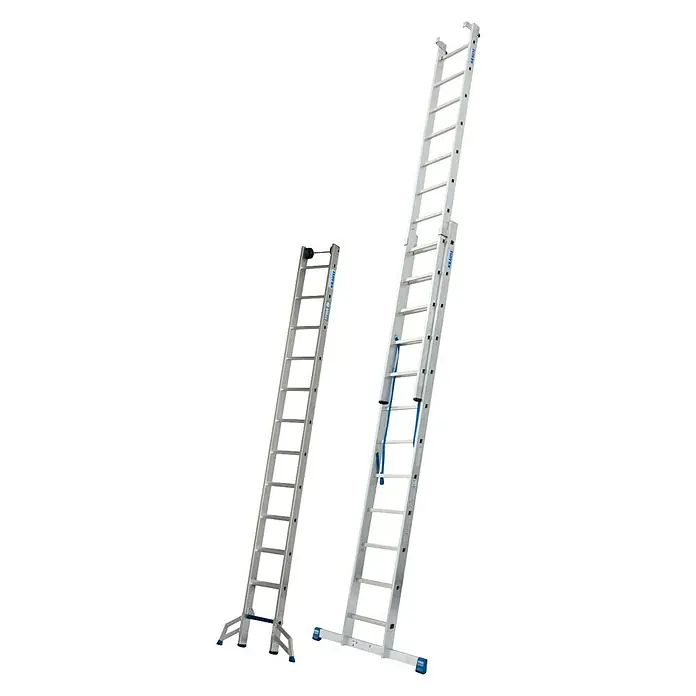 Krause Stabilo Sprossen-Mehrzweckleiter +S - Arbeitshöhe: 9,1 m, Anzahl Tritte: 3 x 12 Sprossen, Aluminium - Linke Seitenansicht