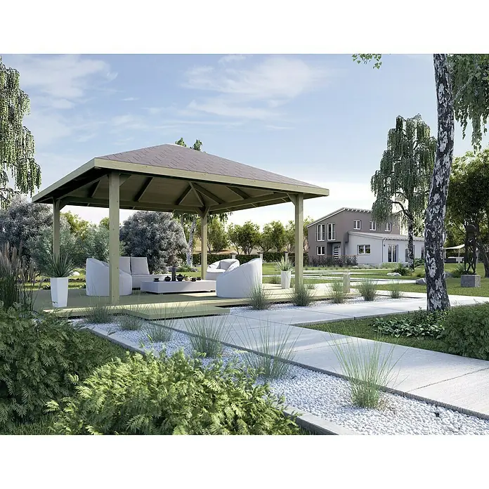 Weka Pavillon Gartenoase 651 A - L x B: 480 x 480 cm, Mit H-Ankerset - Stimmungsaufnahme
