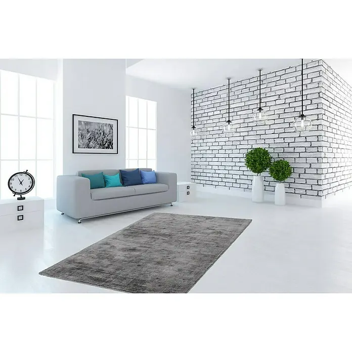 Kayoom Kurzflorteppich Luxury 110 - Grau, 170 x 120 cm, 100 % Viskose - Stimmungsaufnahme