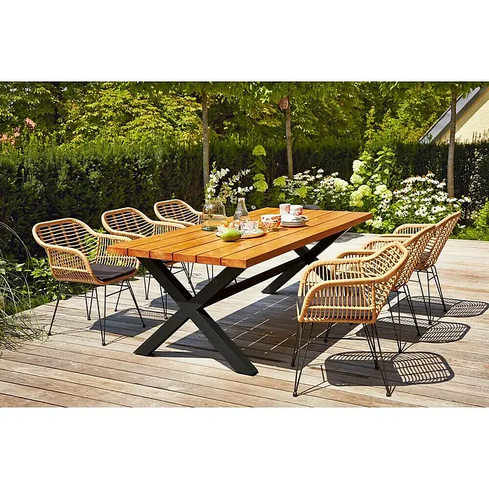 Mesa de jardín Alessia - L x An: 220 x 100 cm, Material del tablero de la mesa: Madera