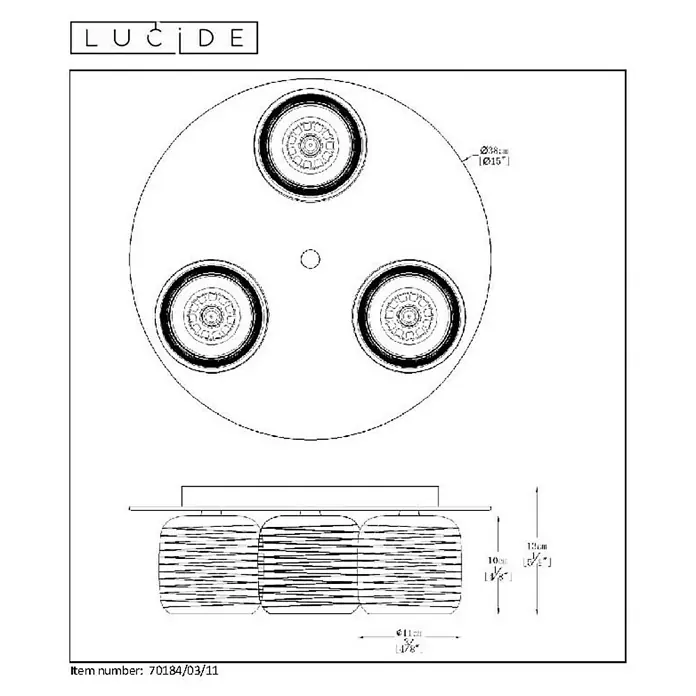 Lucide Eryn Deckenleuchte - 126 W, L x B x H: 38 x 38 x 13,5 cm, G9
