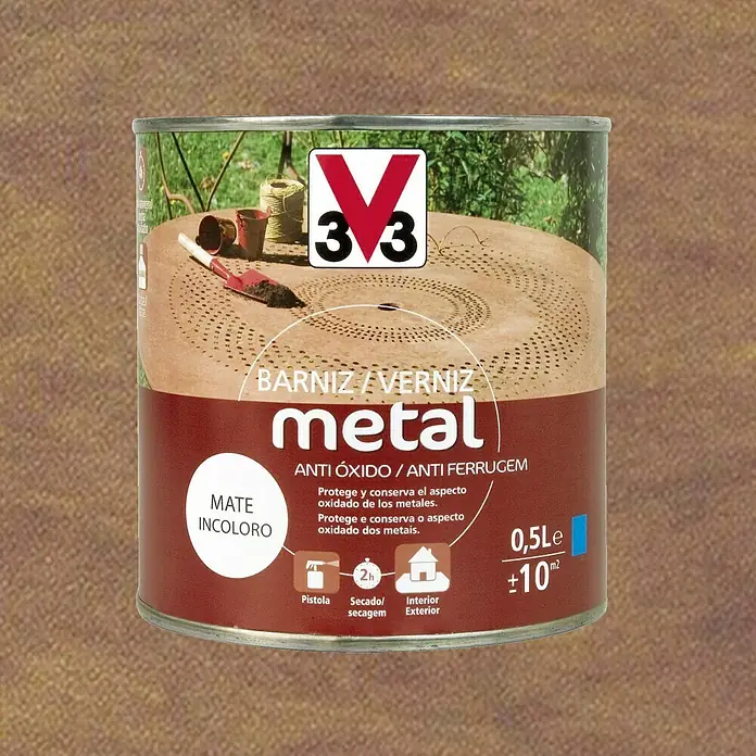 V33 Barniz protector Metal Antióxido - 500 ml, Incoloro, Mate