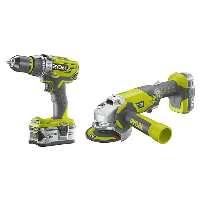 Ryobi Set taladro atornillador percutor de batería R18PDAG-242S - 18 V, Iones de litio, 2 Ah - 4 Ah, 2 baterías