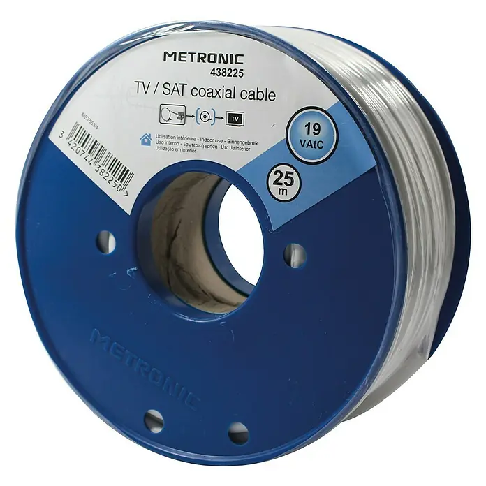 Metronic Cable coaxial TV / SAT - Largo: 25 m, Blanco