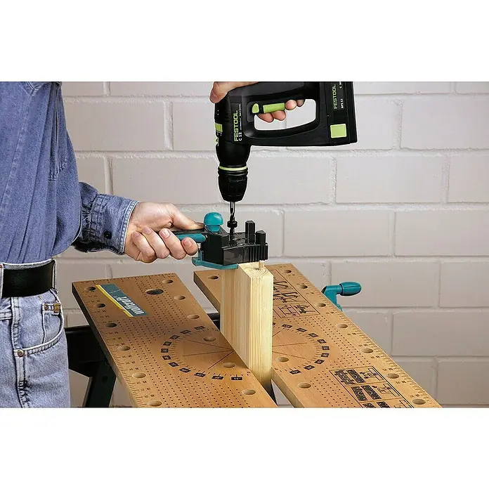 Wolfcraft Guía para espigas - Plástico, Topes integrados