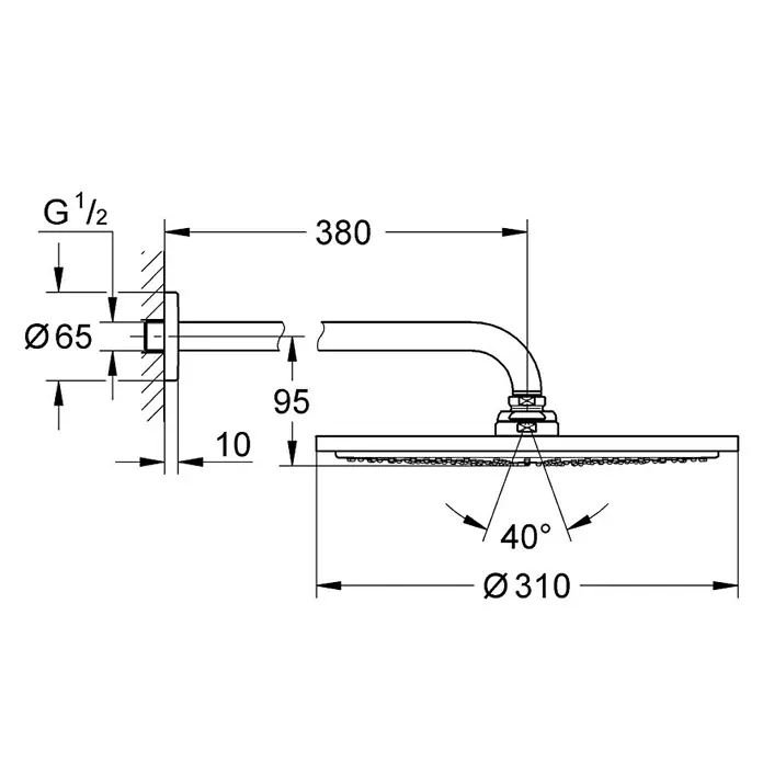 Grohe Kopfbrausen-Set Rainshower Cosmopolitan 310 - Durchmesser: 31 cm, 9,5 l/min bei 3 bar, Wandmontage, Hard Graphite - Vorderansicht