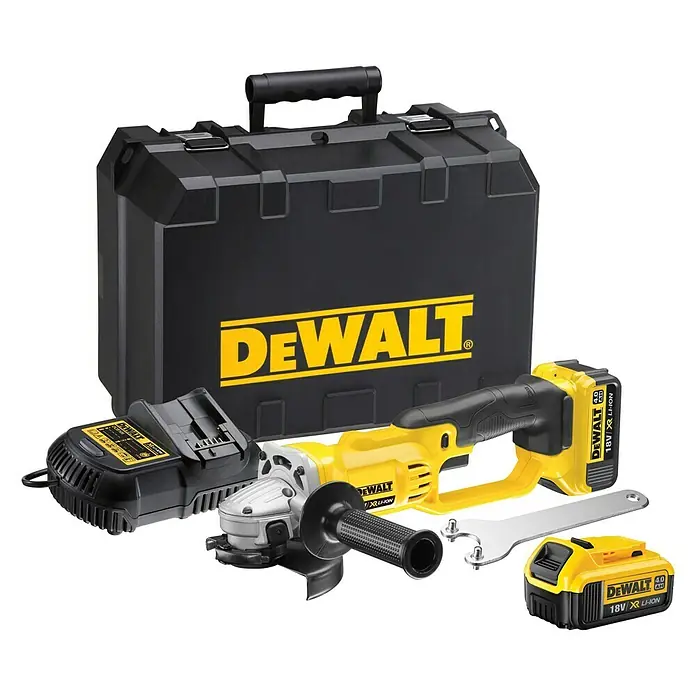Dewalt XR Akku-Winkelschleifer DCG412M2 - 18 V, 2 Akkus, 4 Ah, Durchmesser Scheibe: 125 mm - Linke Seitenansicht