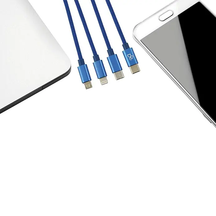 BAUHAUS USB kabel za punjenje - Plave boje, 1 m, USB C utikač, USB mikro utikač, Lightning utikač - Pogled sprijeda