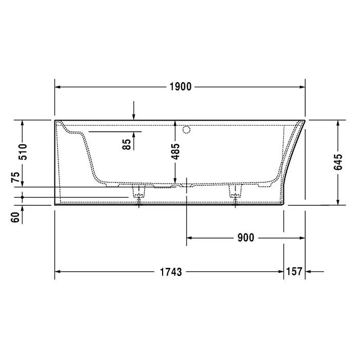 Duravit Cape Cod Badewanne - 190 x 90 cm, Raumecke Links, Mineralguss, Weiß - Vorderansicht