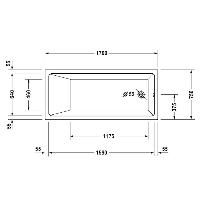 Duravit Badewanne Vero Air - 170 x 75 cm, Sanitäracryl, Weiß - Vorderansicht