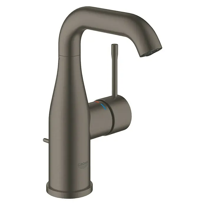 Grohe Essence New Waschtischarmatur M-Size - Mit Zugstange, Hard Graphite - Vorderansicht