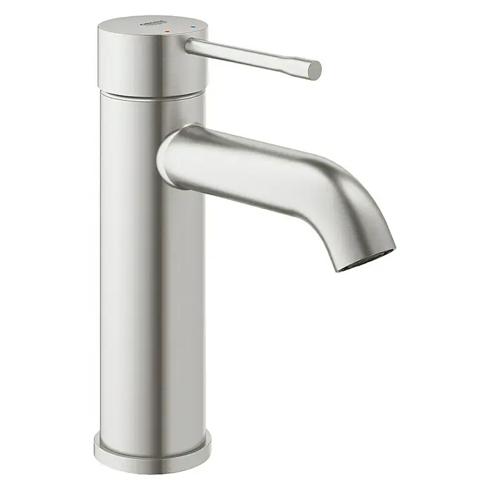 Grohe Essence New Waschtischarmatur S-Size - Ohne Zugstange, Supersteel - Vorderansicht