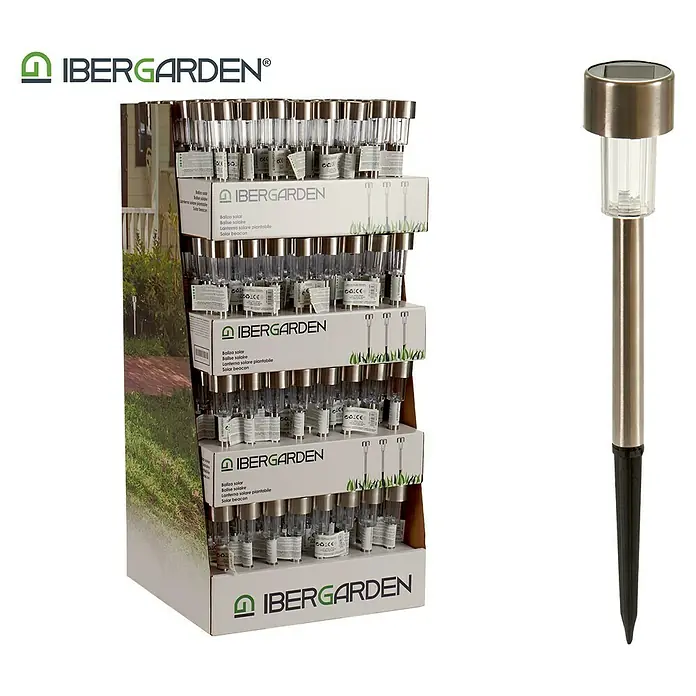 Estaca solar - 1 ud., LED, Plateado, Altura: 31 cm