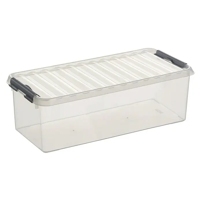 Sunware Aufbewahrungsbox Q-Line - L x B x H: 48,5 x 19 x 14,7 cm, Kunststoff, Transparent, Farbe Griff: Schwarz - Linke Seitenansicht