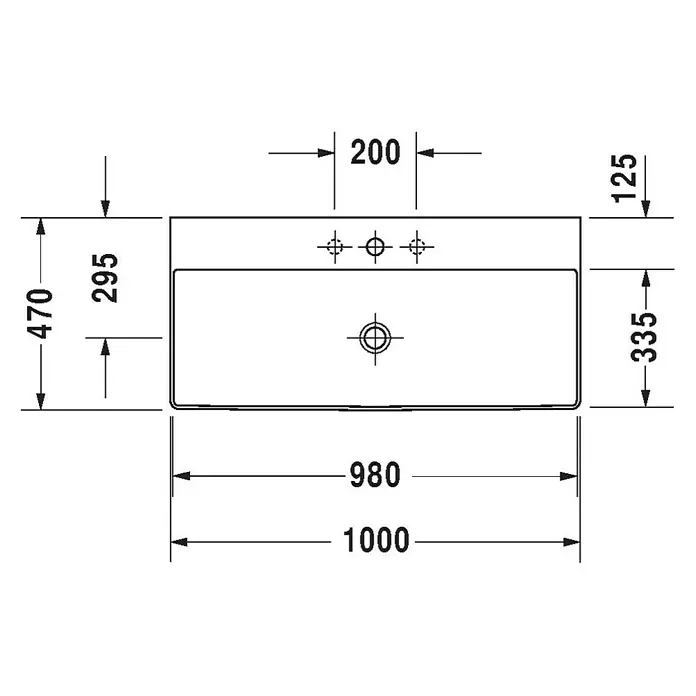 Duravit DuraSquare Waschtisch - 100 x 47 cm, Ohne Spezialglasur, Hahnloch: Mitte, Ohne Überlauf, Weiß, Ungeschliffen