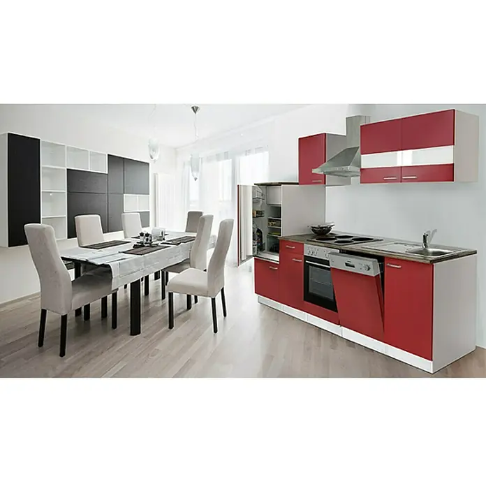 Respekta Küchenzeile KB280WR - Breite: 280 cm, Mit Elektrogeräten, Rot