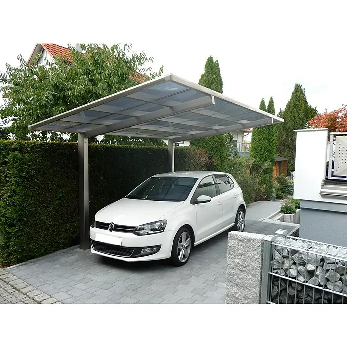 Ximax Carport LINEA 60 - 4,9 x 2,7 m, Einfahrtshöhe: 2,2 m, Edelstahloptik, Schneelast: 75 kg/m² - Vorderansicht