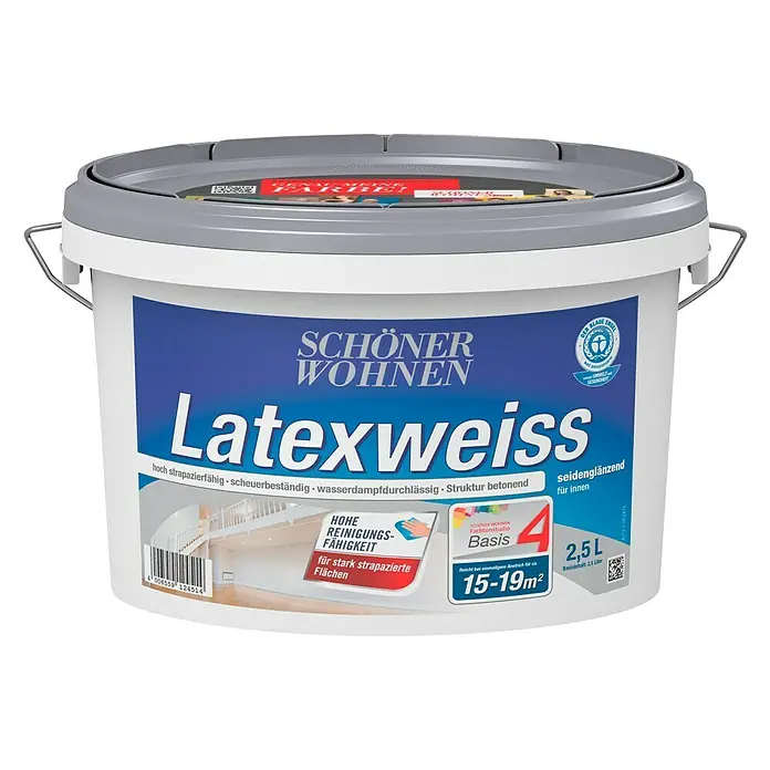 SCHÖNER WOHNEN-Farbe Latexfarbe Latexweiß - Basismischfarbe, 2,5 l, Seidenglänzend - Vorderansicht