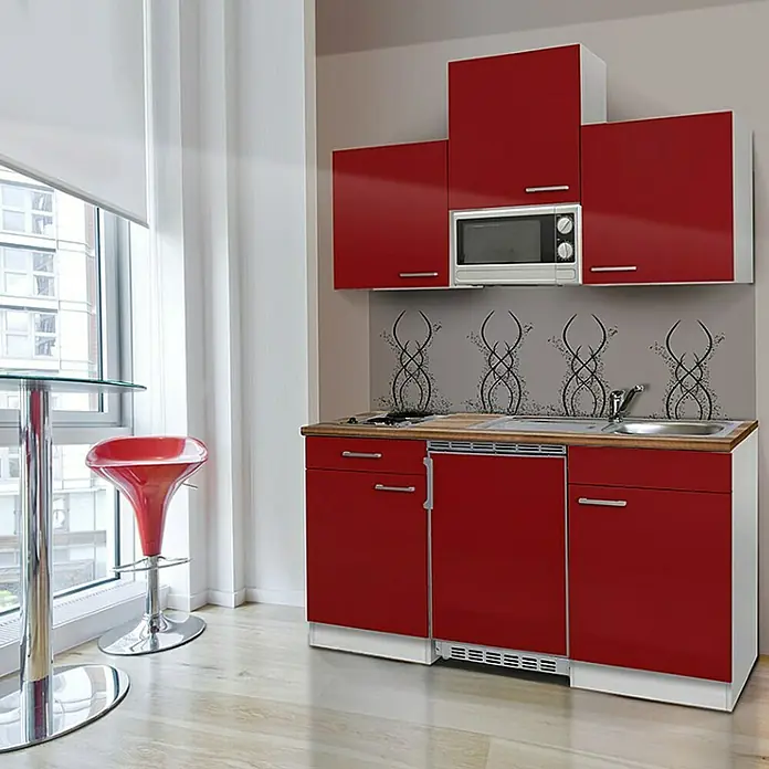 Respekta Singleküche KB150WRMI - Breite: 150 cm, Mit Duo-Kochmulde, Rot - Stimmungsaufnahme