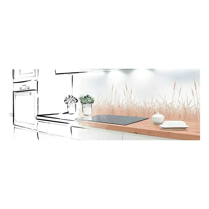 Resopal Küchenrückwand Fixmaß - Beech Grasses, 305 x 62 cm, Stärke: 15,4 mm, Holz