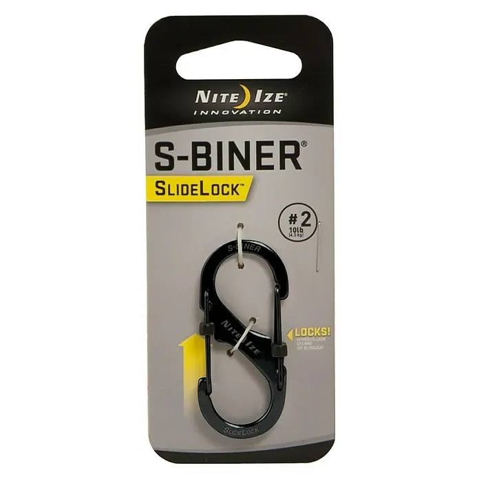 Nite Ize Doppelkarabiner Slide Lock - 50 x 22 mm, Edelstahl, Schwarz, Zugfestigkeit: 4,5 kg - Vorderansicht