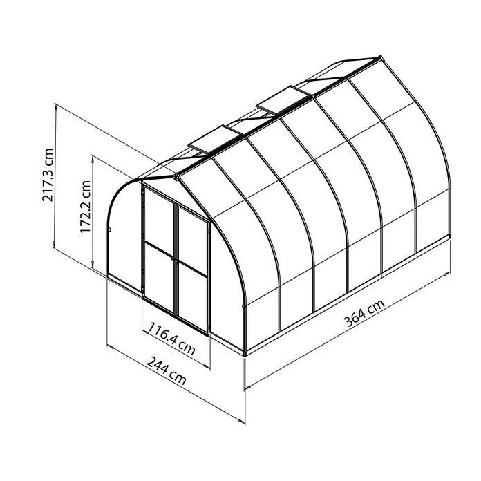 Gewächshaus Bella - 3,64 x 2,44 x 2,17 m, Polycarbonat, Glasstärke: 6 mm, Silber - Detailaufnahme
