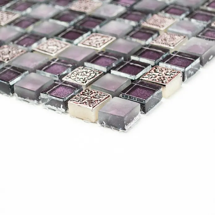 Mosaikfliese Quadrat Crystal Mix XCM M970 - 30,5 x 32,2 cm, Lila, Glänzend - Vorderansicht
