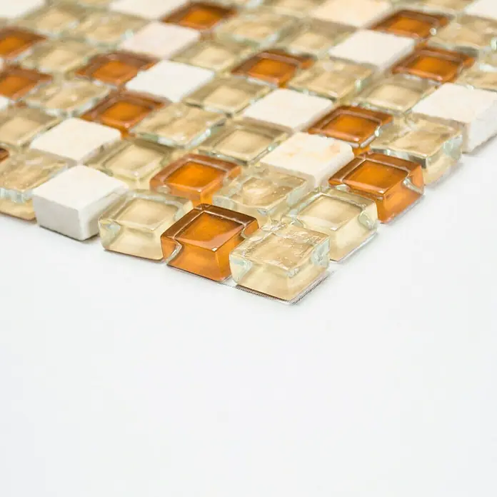 Mosaikfliese Quadrat Crystal Mix XCM M820 - 30,5 x 32,2 cm, Beige, Glänzend - Vorderansicht