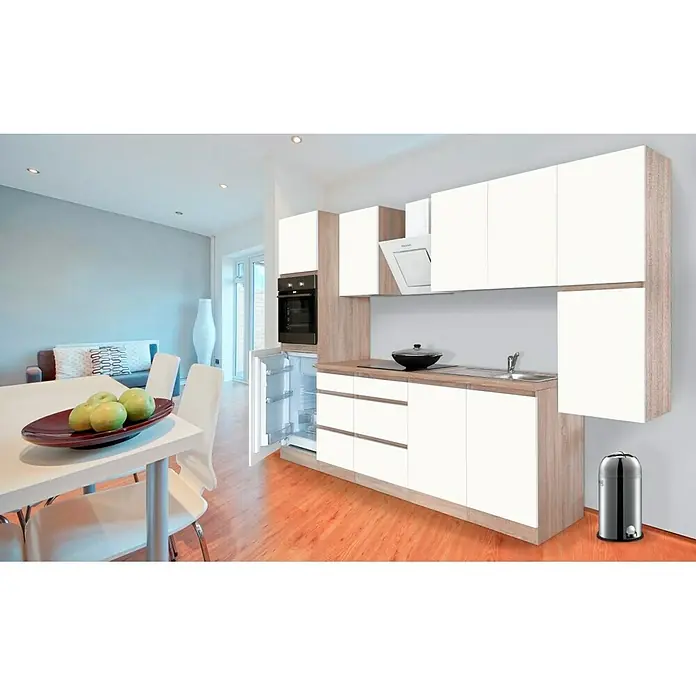 Respekta Premium Küchenzeile GLRP320HESWM - Breite: 320 cm, Mit Elektrogeräten, Weiß matt