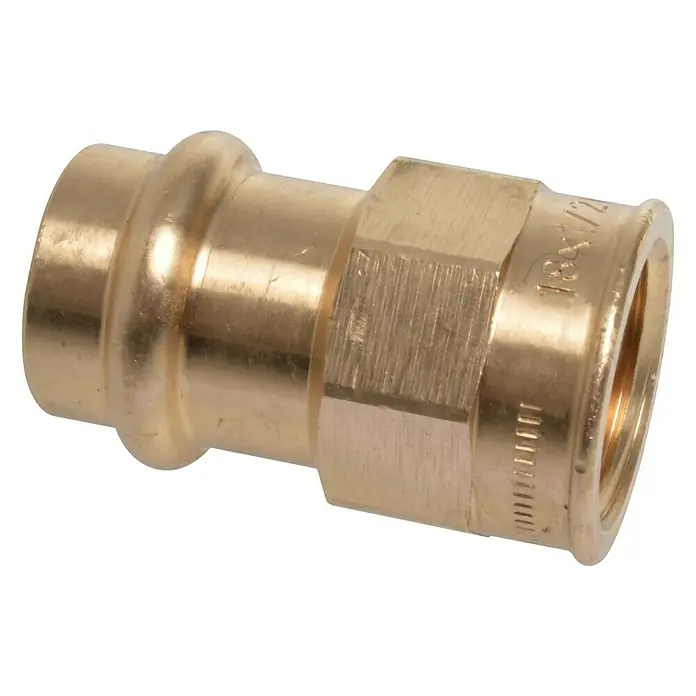 Press-Übergangsmuffe - Durchmesser: 18 mm, Innengewinde: ½″, Presskontur: V - Vorderansicht