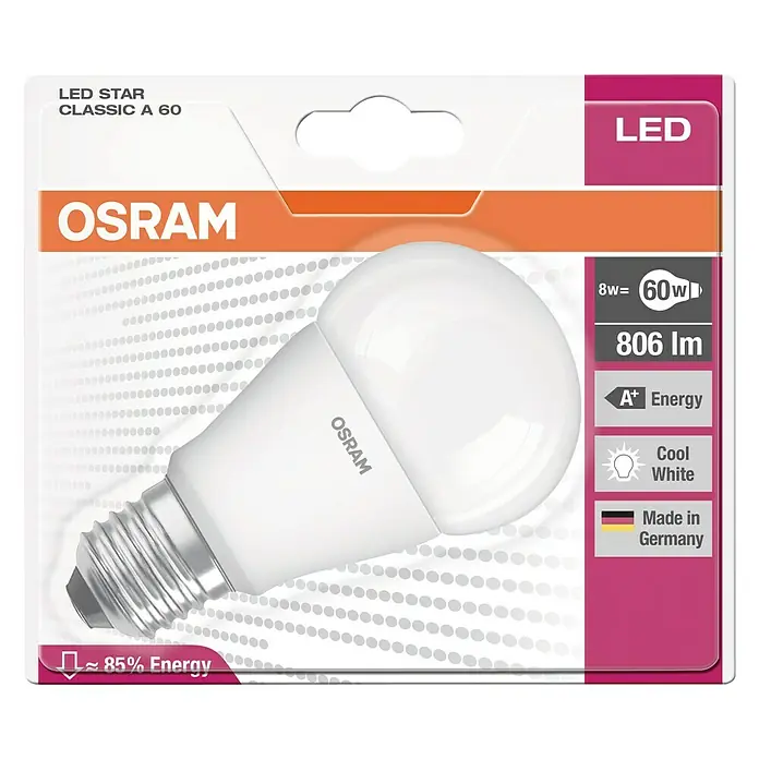 Osram LED žarulja Star Classic A 60 - 8 W, E27, Hladna bijela, Mat - Pogled odozgo