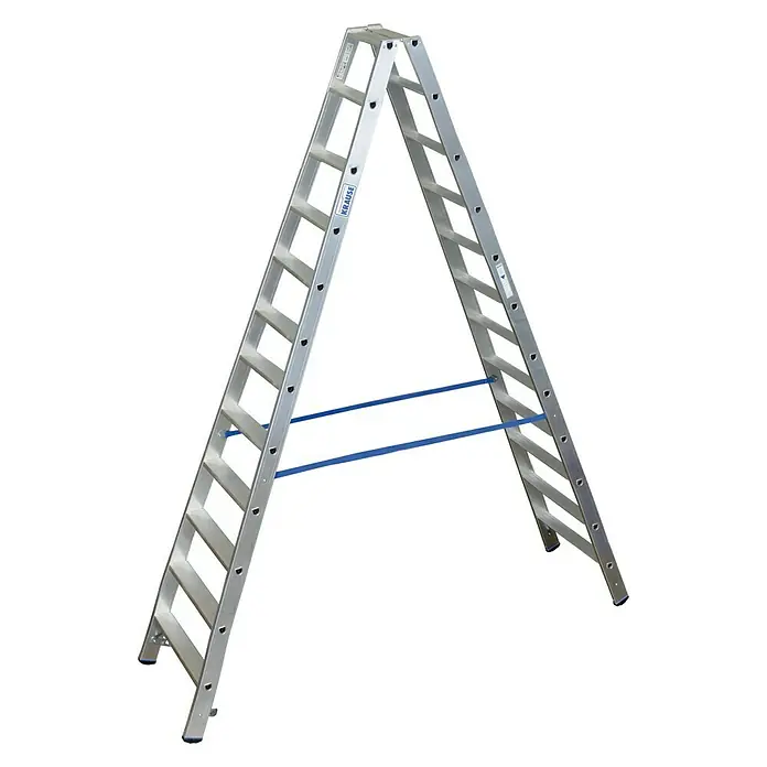 Krause Stabilo Stufen-Doppelleiter - Arbeitshöhe: 4,35 m, Anzahl Tritte: 2 x 12 Stufen, Tiefe Stufen: 80 mm, Aluminium - Linke Seitenansicht