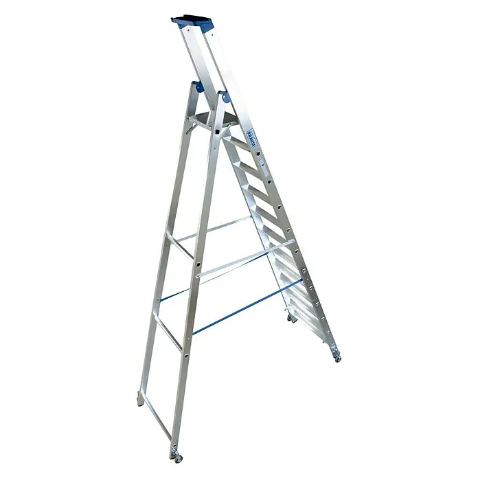 Krause Stabilo Stufenstehleiter Fahrbar - Arbeitshöhe: 4,8 m, Anzahl Tritte: 12 Stufen, Tiefe Stufen: 80 mm, Aluminium, Fahrbar - Rückansicht