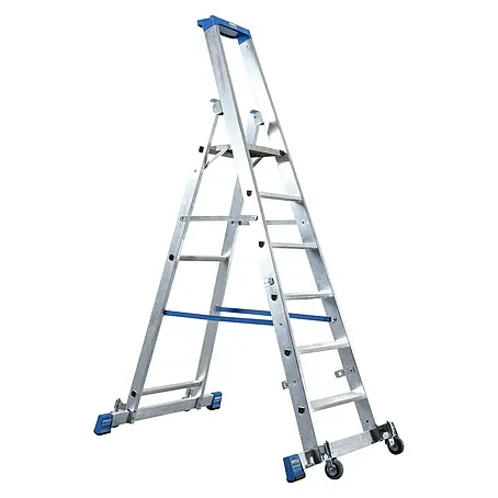 Krause Stabilo Stufenstehleiter Fahrbar mit Traverse
