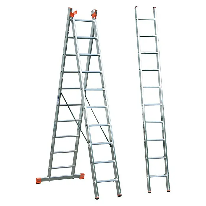 Krause Monto Sprossen-Mehrzweckleiter Tribilo - Arbeitshöhe: 7,65 m, 3 x 10 Sprossen, Aluminium - Linke Seitenansicht