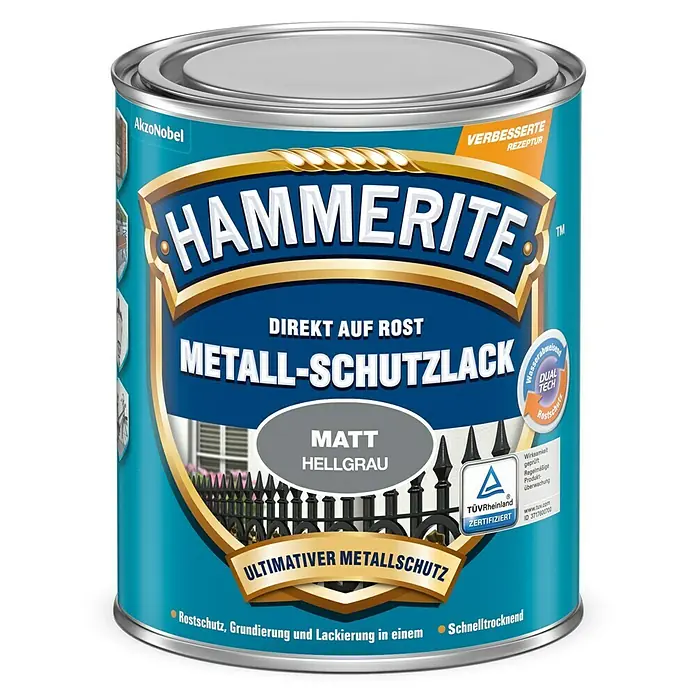 Hammerite Metall-Schutzlack - Hellgrau, 250 ml, Matt, Lösemittelhaltig - Vorderansicht