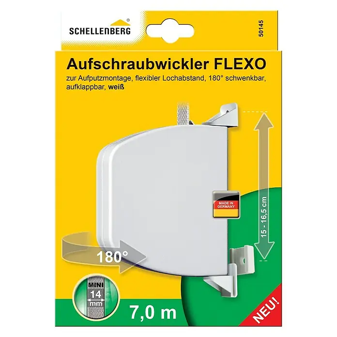 Schellenberg Aufschraubwickler Flexo - 150 x 25 x 190 mm, Geeignet für: Rollladen-Mini-Systeme, Weiß